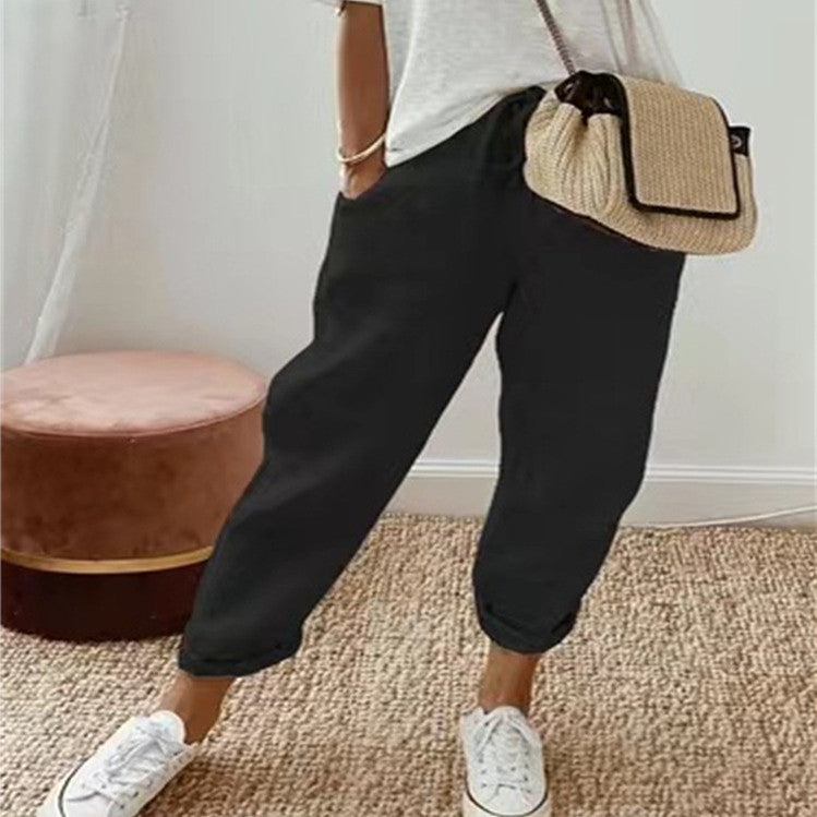 Women's Fashion Cotton Linen Solid Color Casual Pants-6