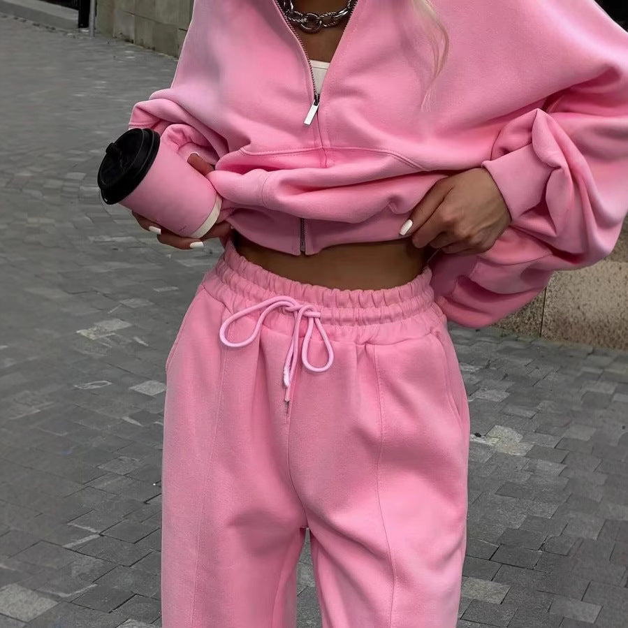 Fall Women's Clothing Zipper Casual Sweater Two-piece Set-4