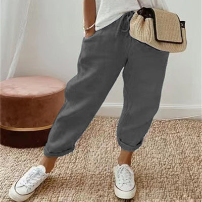 Women's Fashion Cotton Linen Solid Color Casual Pants-8