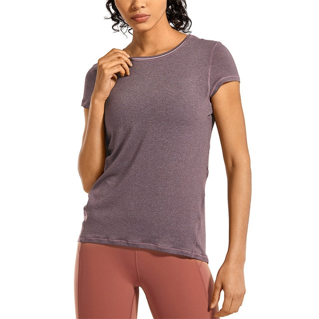 YOGA Womens Lightweight Heather Sports T-Shirt Activewear Running Workout Gym Short Sleeve Shirts-3