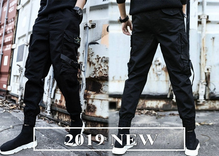 Streetwear Ribbons Casual Pants Men Black Slim Mens Joggers Pants Side-pockets Cotton Camouflage Man Trousers-4