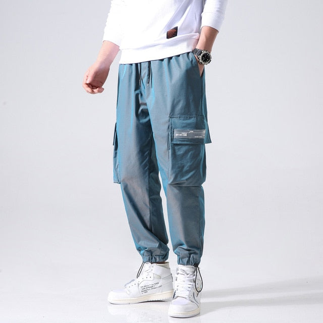 Streetwear Cargo Pants Men Reflective Loose Hip Hop Casual Pants Mens Harem Pant Harajuku Jogger Sweatpant Men Trousers-5