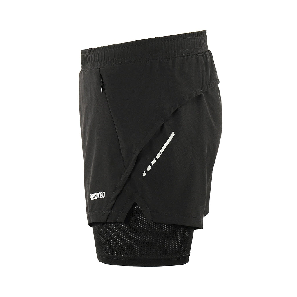 Men Running Shorts 2 in 1 Sports Shorts Quick Dry Active Training Exercise Jogging Gym Shorts With Zipper Pockets-1