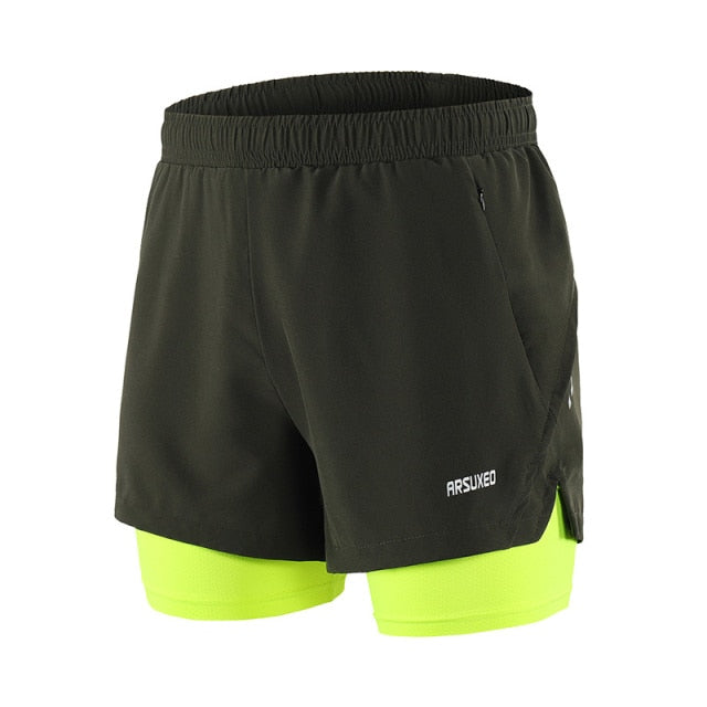 Men Running Shorts 2 in 1 Sports Shorts Quick Dry Active Training Exercise Jogging Gym Shorts With Zipper Pockets-4