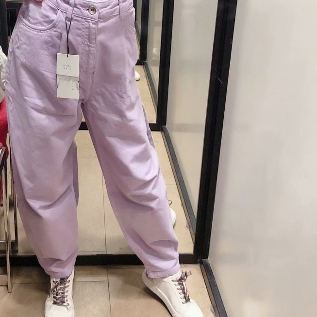 Women pants vintage denim pants casual streetwear fashion violet mom jeans-1