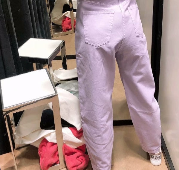 Women pants vintage denim pants casual streetwear fashion violet mom jeans-4