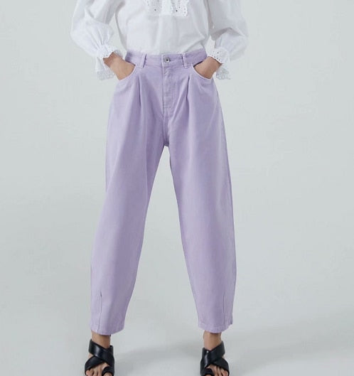 Women pants vintage denim pants casual streetwear fashion violet mom jeans-0
