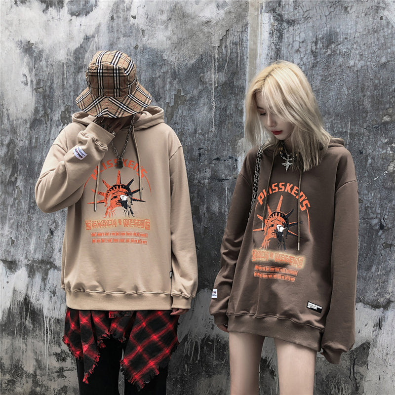 Street Wear Hip Hop Style Funny Statue of Liberty Hoodie Sweatshirt Men Harajuku Hoodie Pullover Cotton Khaki-0