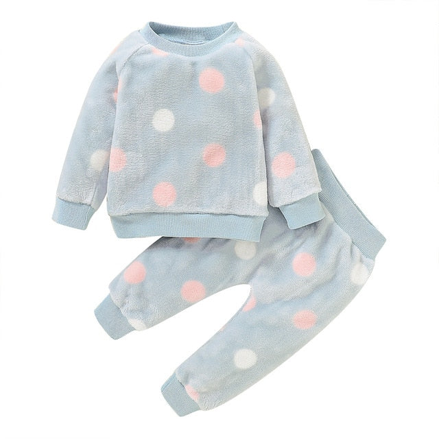 Baby Girl Clothes Pajamas Set Flannel Fleece Infant Toddler O Neck Pajamas Warm Kids Sleepwear Home Suit Winter Spring Fall D30-3