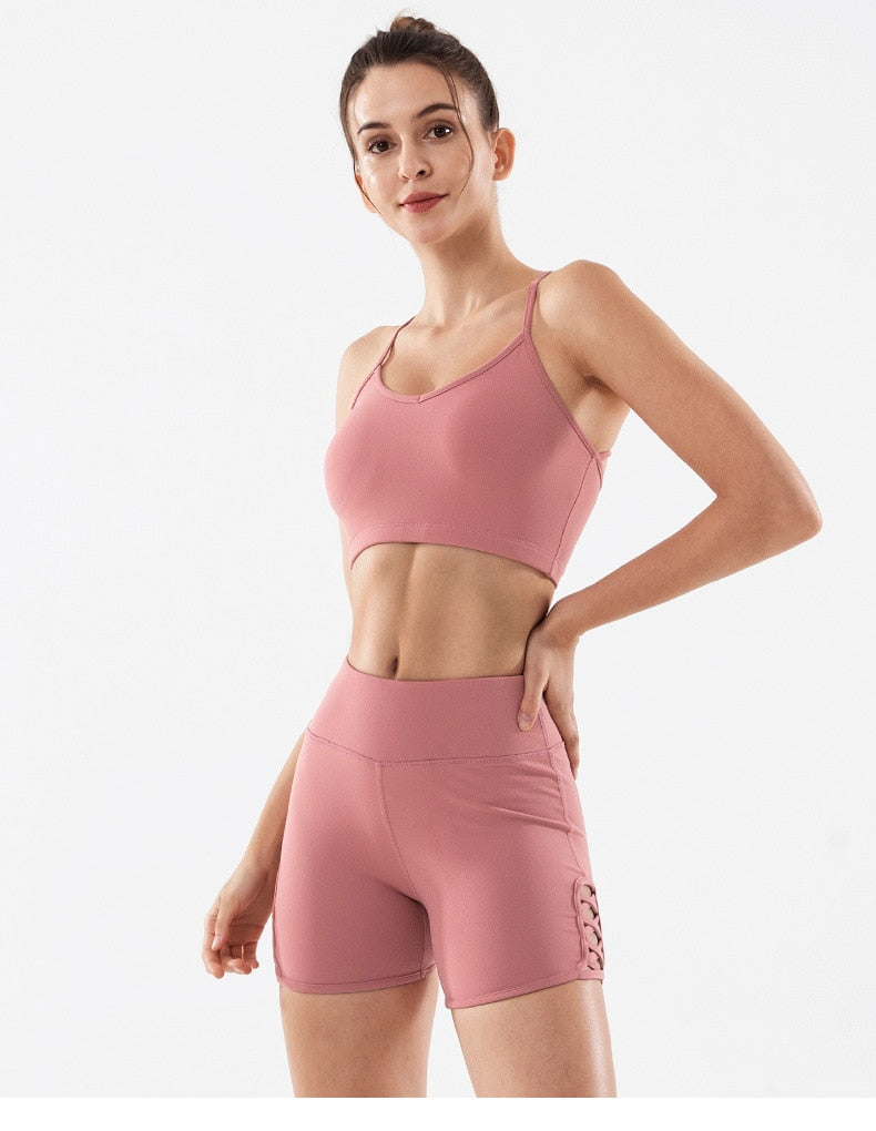 Side Cross Strap Fitness Sport Shorts Women High Waist Hip Up Training Gym Shorts Anti-sweat Jogger Yoga Shorts S-XL-3