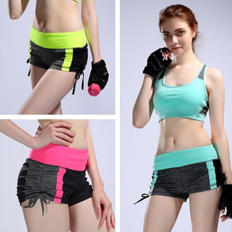 Women Color Patchwork Yoga Shorts Loose Drawstring Double Anti-exhaust Short Pants Casual Sports Running Gym Fitness Shorts-0