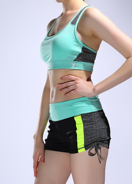 Women Color Patchwork Yoga Shorts Loose Drawstring Double Anti-exhaust Short Pants Casual Sports Running Gym Fitness Shorts-7