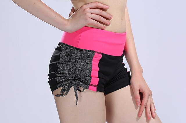 Women Color Patchwork Yoga Shorts Loose Drawstring Double Anti-exhaust Short Pants Casual Sports Running Gym Fitness Shorts-8