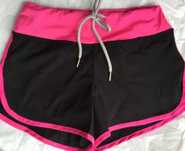 Women Color Patchwork Yoga Shorts Loose Drawstring Double Anti-exhaust Short Pants Casual Sports Running Gym Fitness Shorts-4