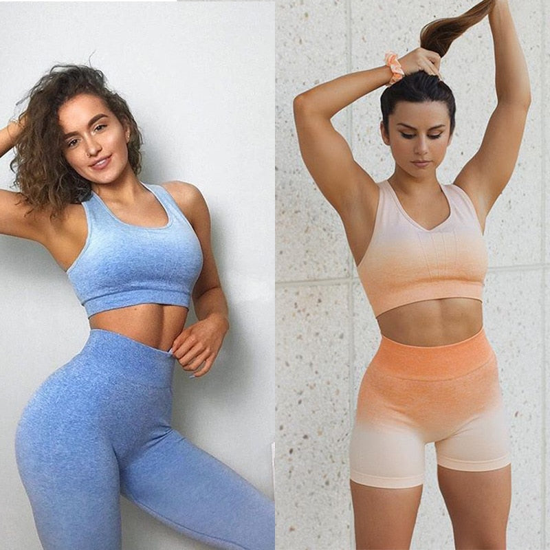 Sportswear Yoga Shorts Set Women GYM Clothing Tank Crop Top And Shorts Two Piece Set Casual  Workout Push Up Active Tracksuit-0