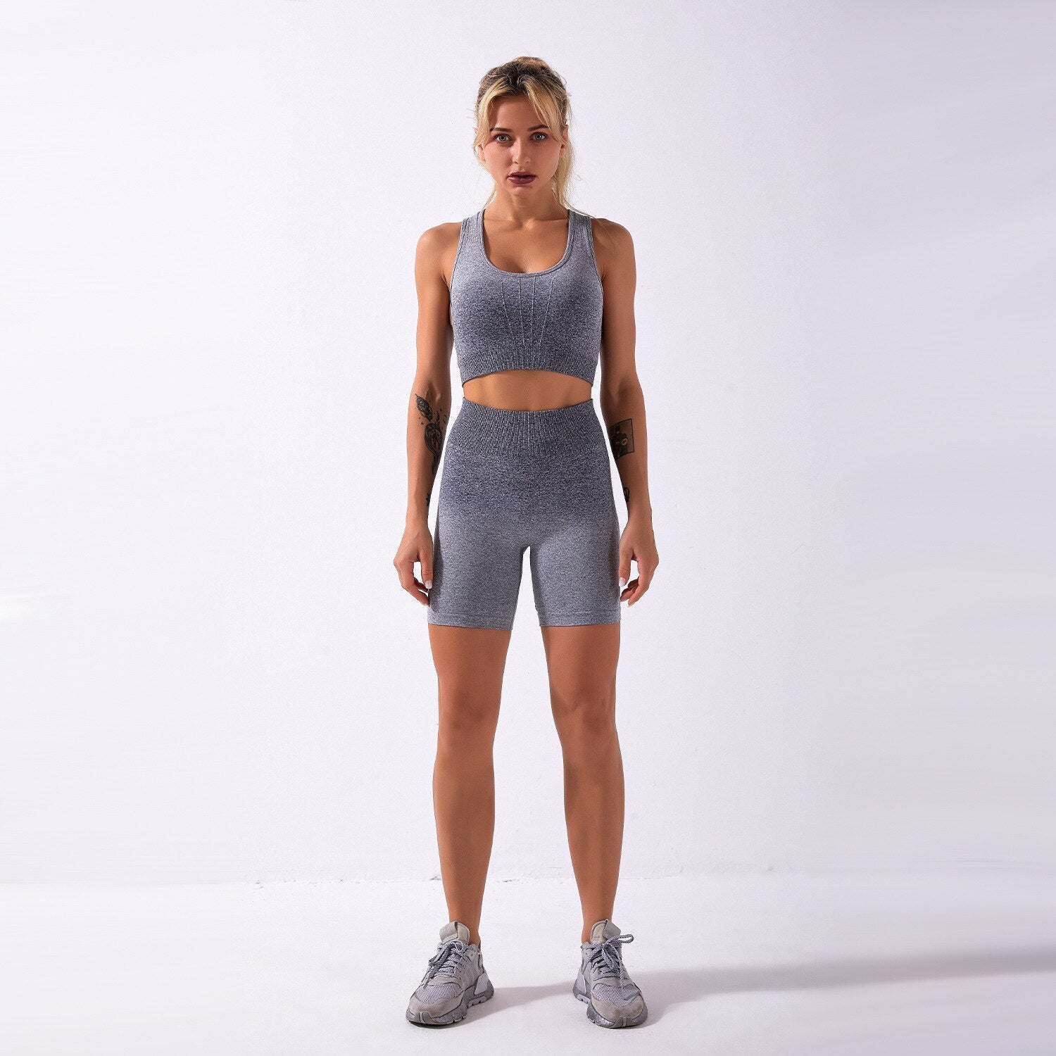 Sportswear Yoga Shorts Set Women GYM Clothing Tank Crop Top And Shorts Two Piece Set Casual  Workout Push Up Active Tracksuit-3