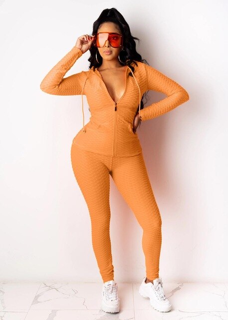 Sportswear Jacquard Hooded Set Gym Fitness Tracksuit Long Sleeve Zipper Hoodies Pencil Leggings Running Traning Outdoor Suit-5