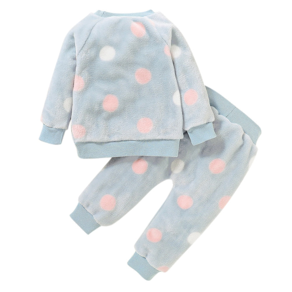 Baby Girl Clothes Pajamas Set Flannel Fleece Infant Toddler O Neck Pajamas Warm Kids Sleepwear Home Suit Winter Spring Fall D30-4