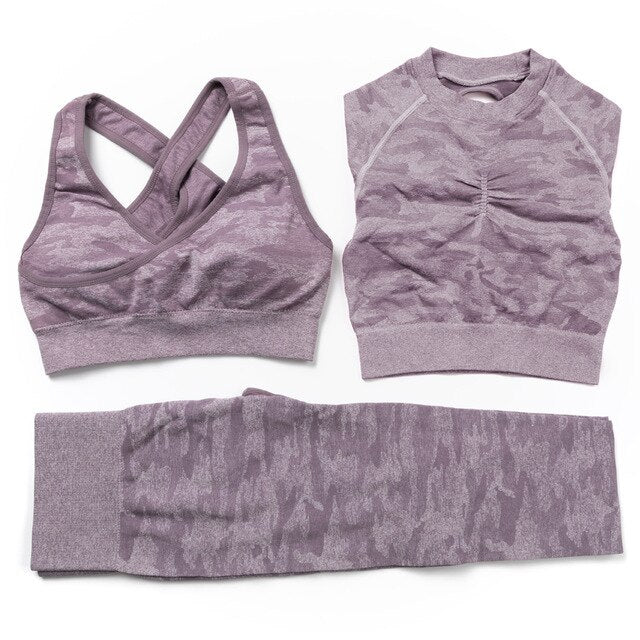 3Pcs Yoga Set Sport Suits Gym Wear Seamless Sportswear Workout Leggings Sports Bra Long Sleeves Crop Tops Fitness Clothing-12