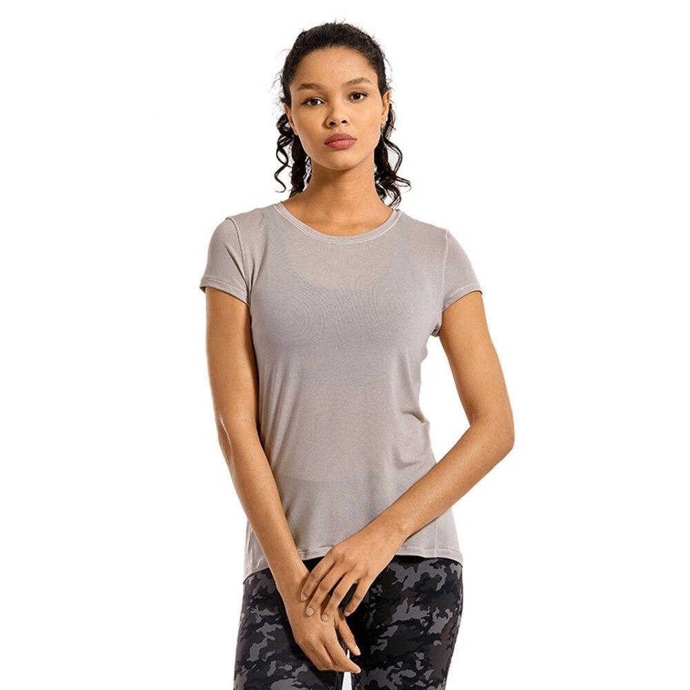 YOGA Womens Lightweight Heather Sports T-Shirt Activewear Running Workout Gym Short Sleeve Shirts-0