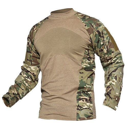 Mens T-shirts Long Sleeve Cotton Camouflage Tactical T Shirts Military Army Tshirts Man Airsoft Clothing-4