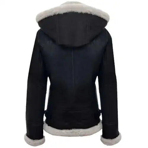 Womens Black Leather Aviator Jacket-1